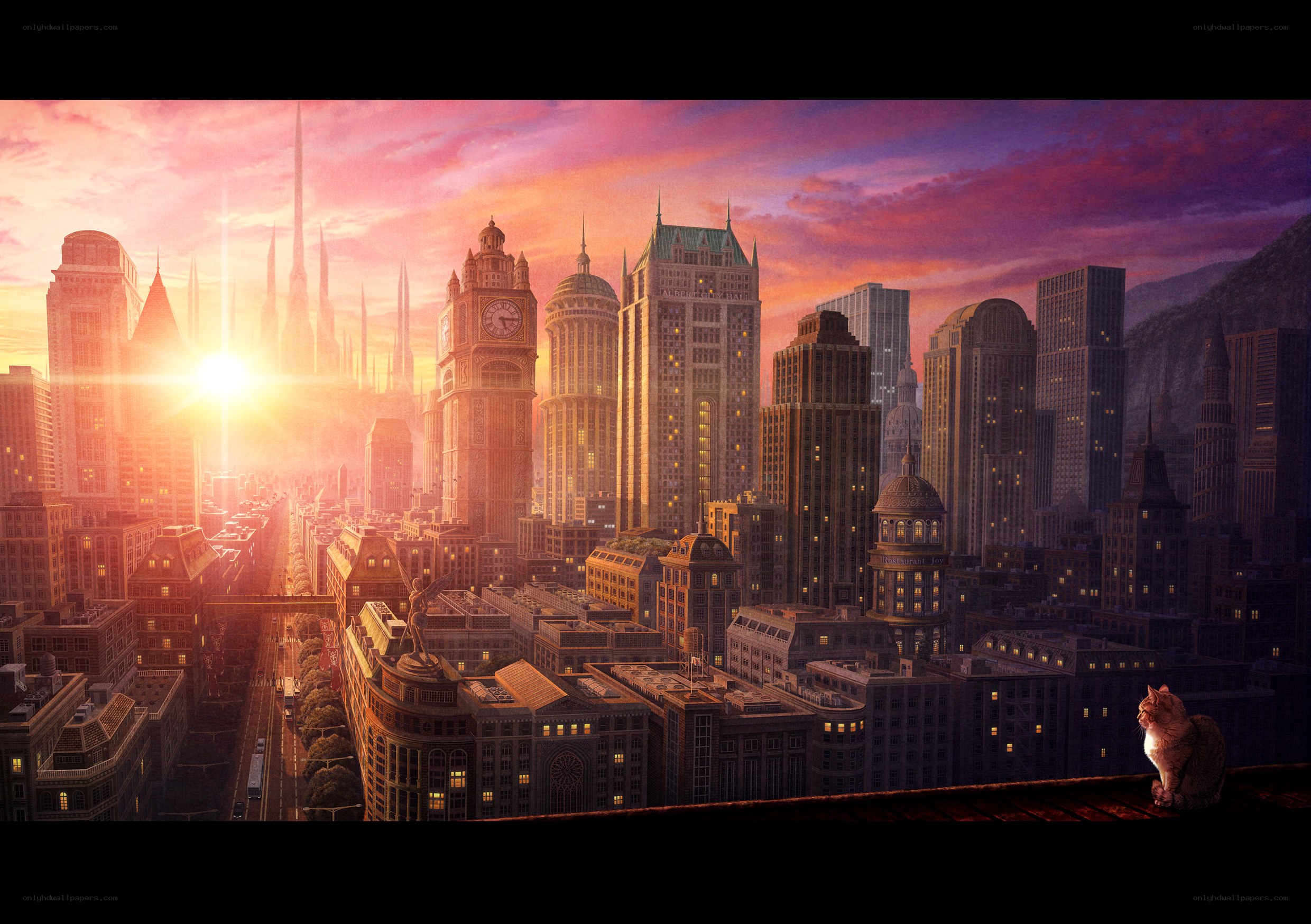 cat overlooking futuristic city
