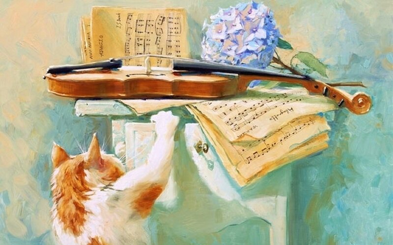 Cat Reaching for Violin