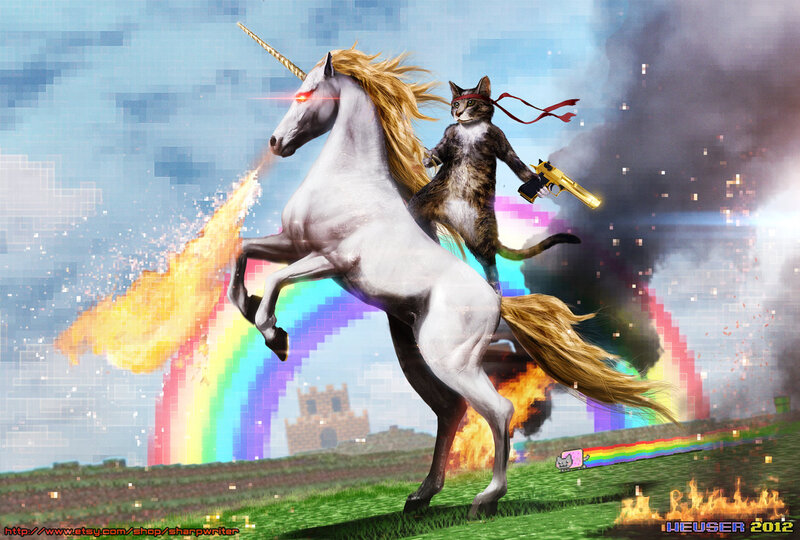 Cat Riding Unicorn — White, Chaotic