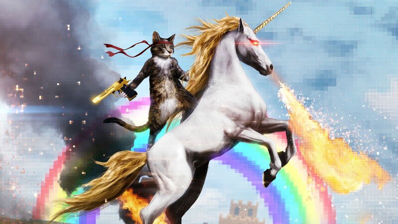Cat Riding Unicorn — White