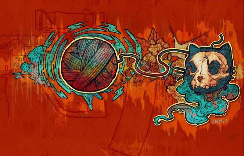 Cat Skull with Yarn Ball