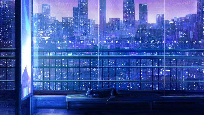 Cat Sleeping on Bench — Blue