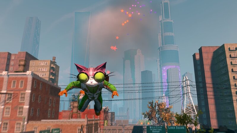 cat superhero in city