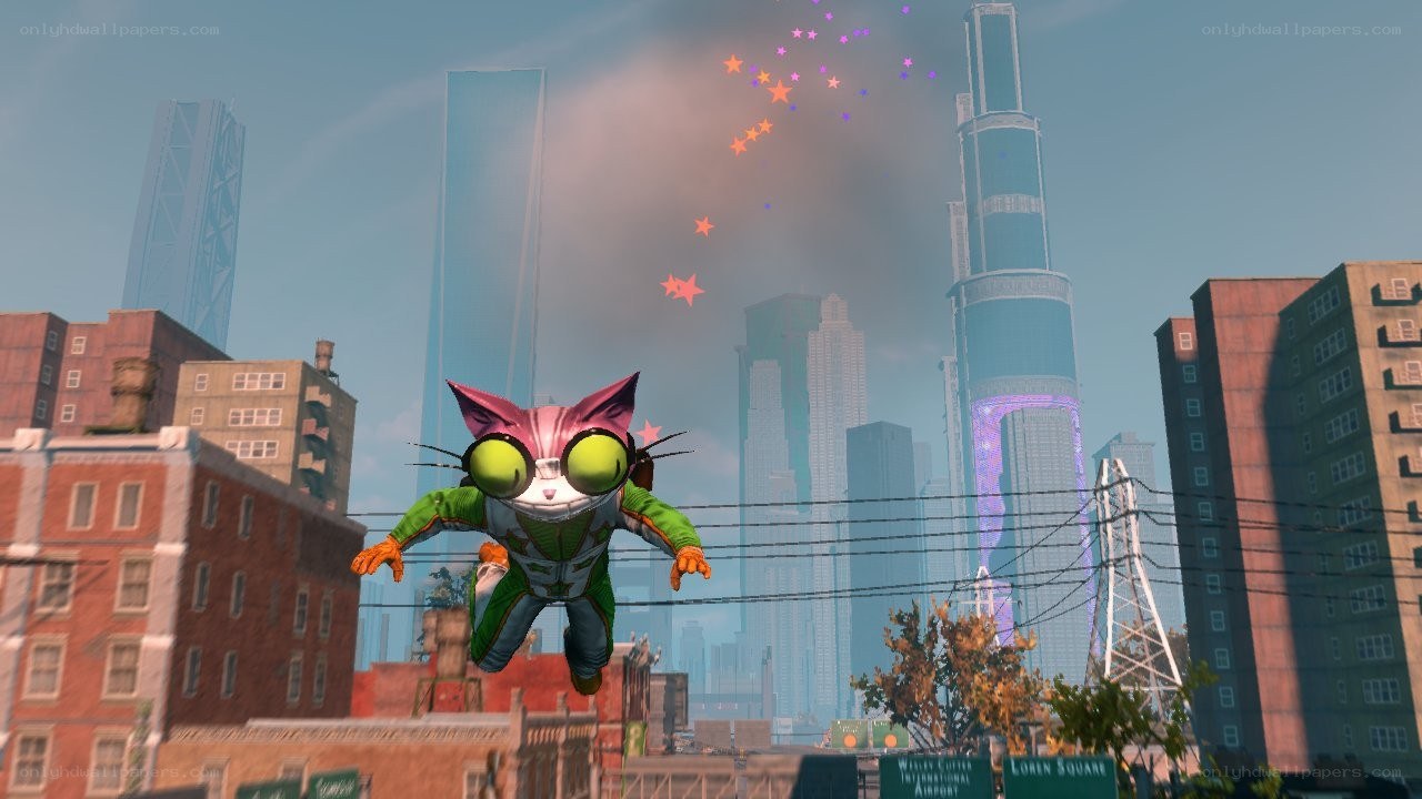 cat superhero in city