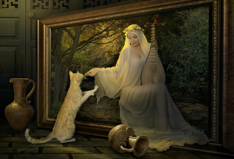 Cat Touching Painting