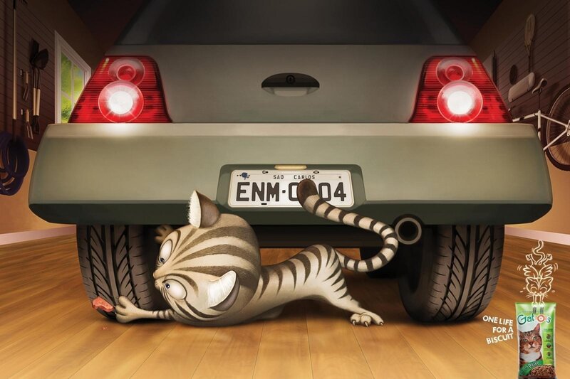 cat under car ad