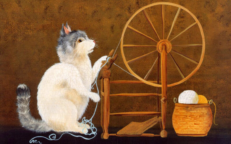 Cat Using Spinning Wheel — Brown