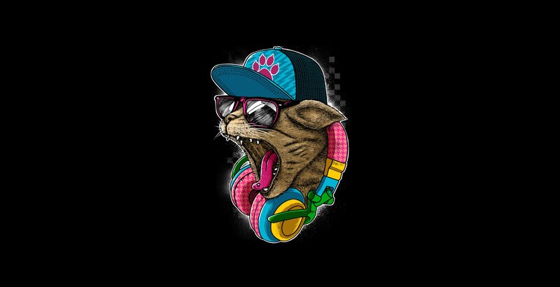 Cat Wearing Headphones — Black