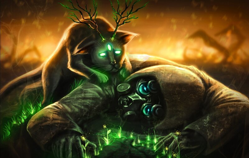 Cat with Antlers and Glowing Eyes