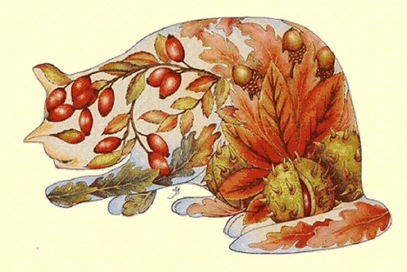 Cat with Autumn Leaves