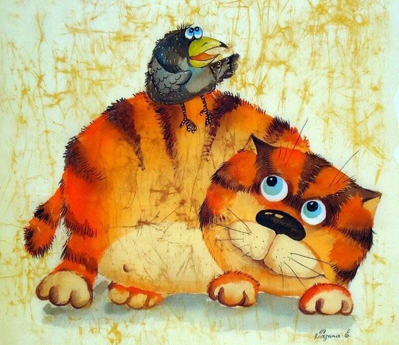 Cat with Bird on Back — Orange