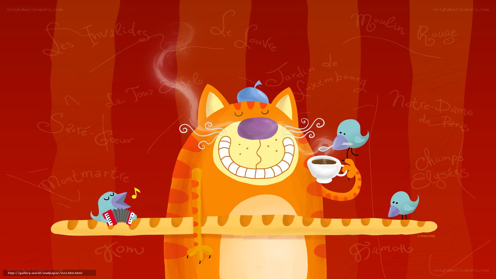 Cat with birds and coffee