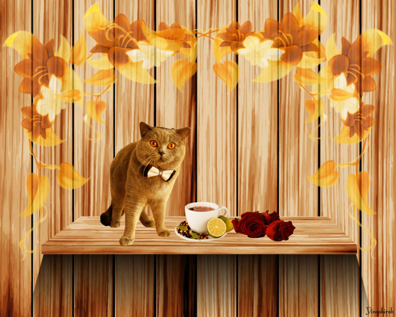 Cat with Bow Tie — Brown