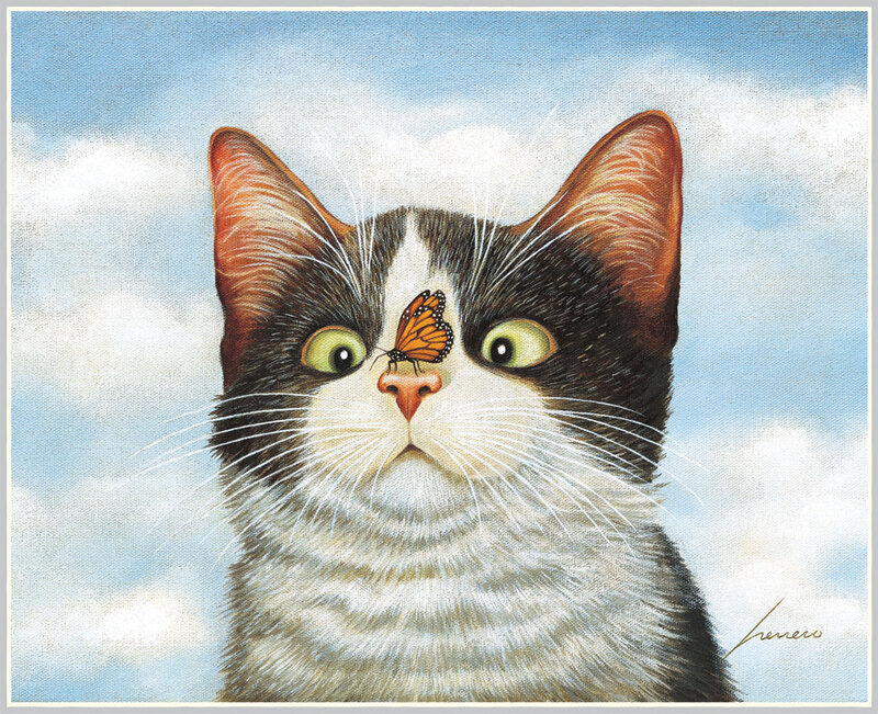 Cat with Butterfly — Blue