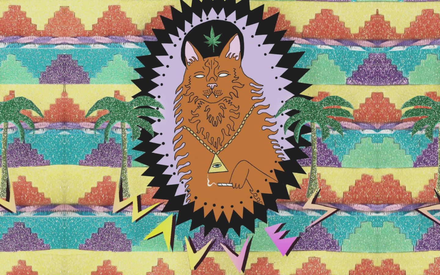 cat with cannabis leaf