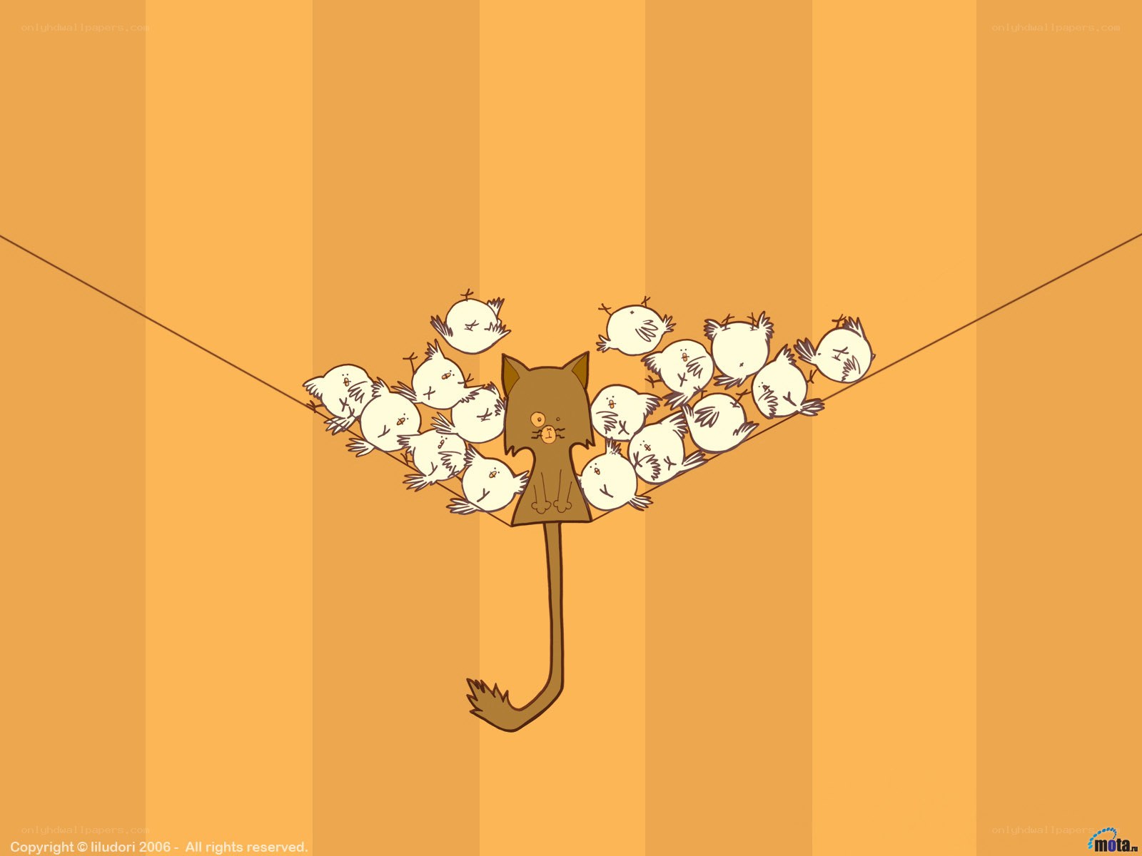 Cat with chicks on a wire