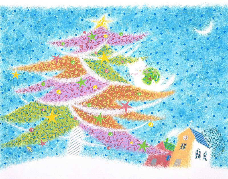 Cat with Christmas Tree — Blue