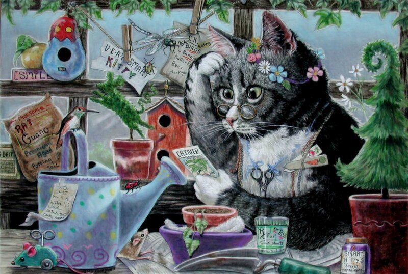 Cat with Glasses and Flowers