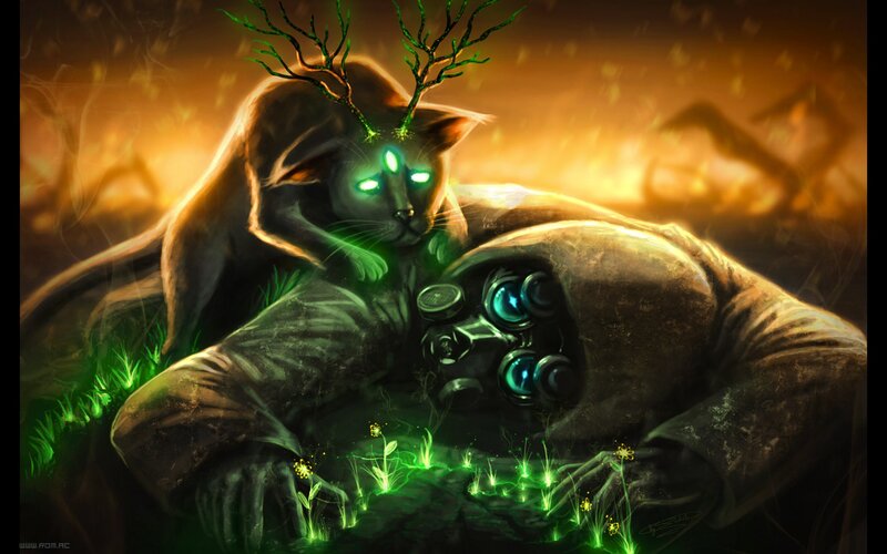 cat with glowing eyes and antlers