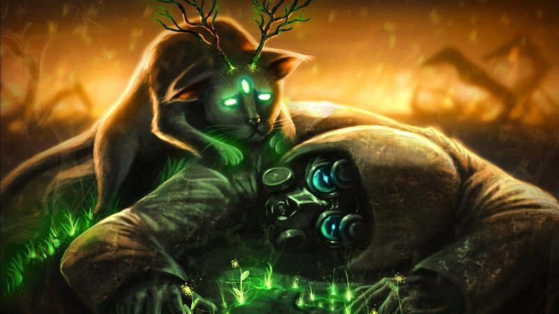 cat with glowing eyes and antlers