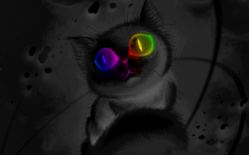 Cat with Glowing Eyes — Black, Dramatic, Night, Digital Art, Fur
