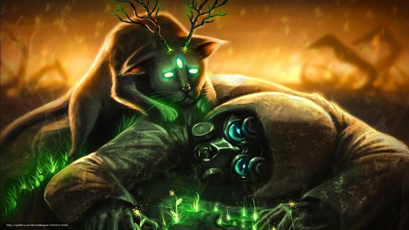 Cat with Glowing Eyes — Green, Dramatic, Night