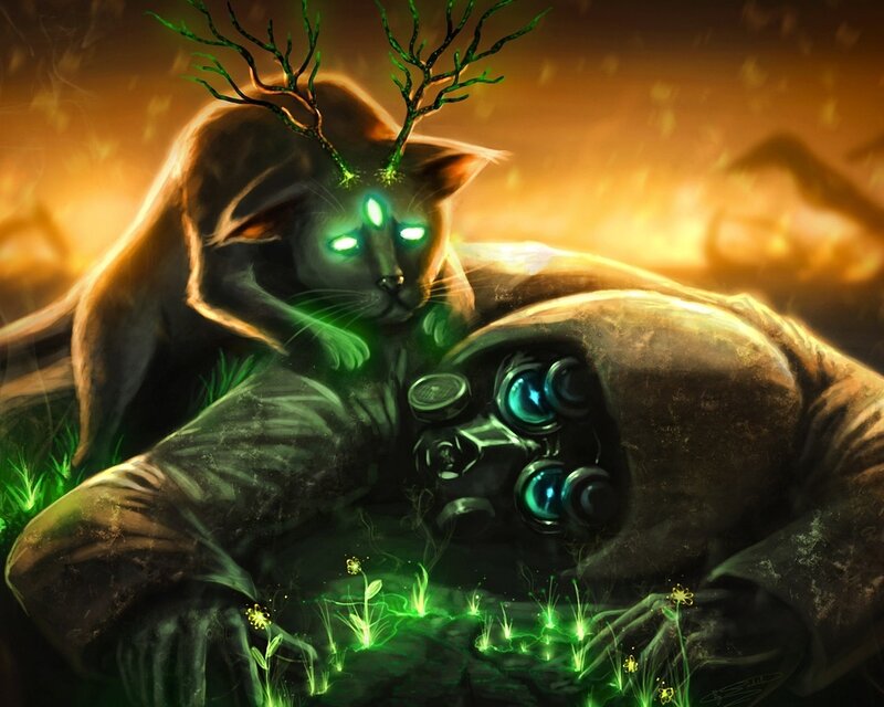 Cat with Glowing Eyes — Green, Dramatic