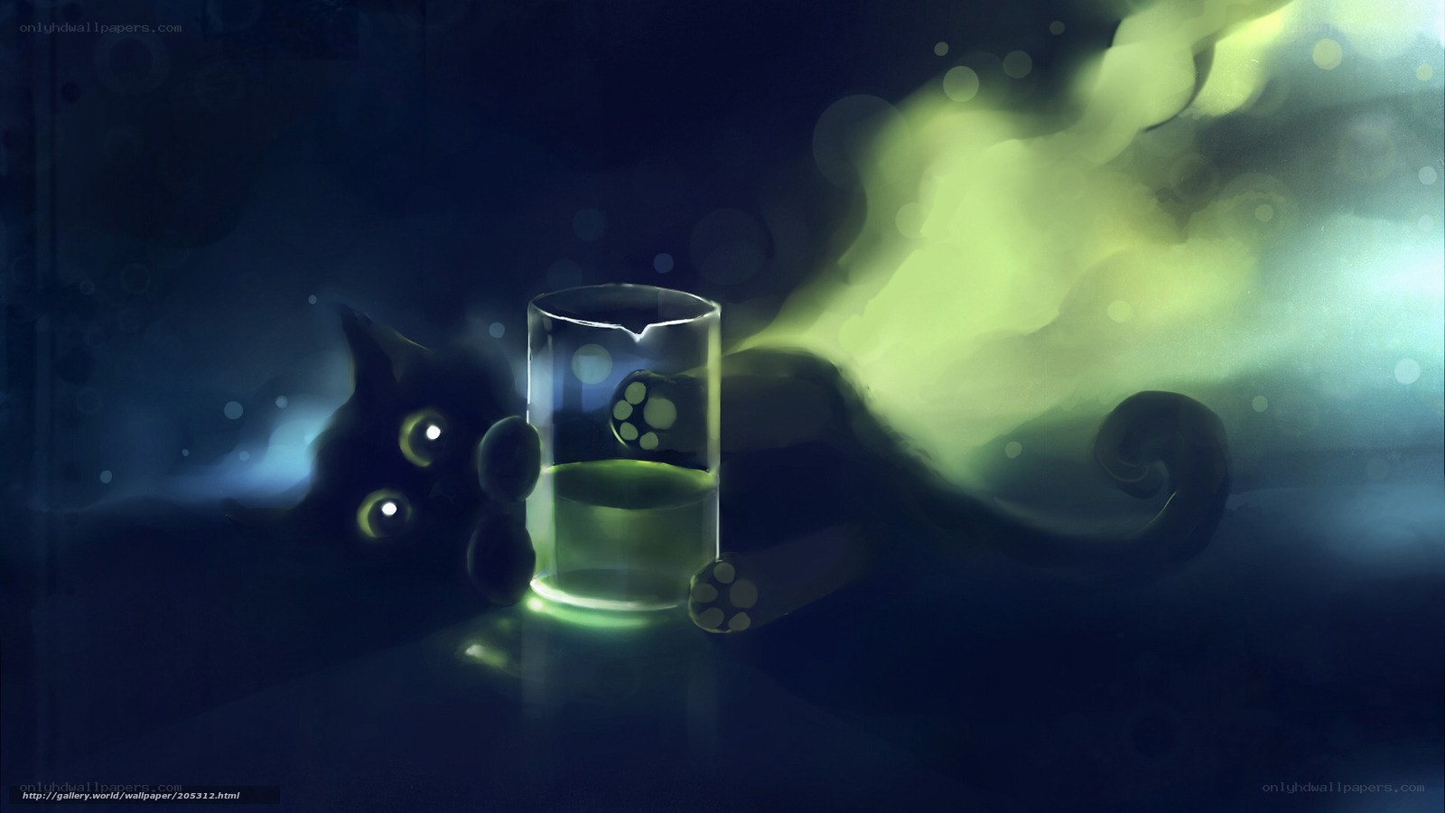 cat with glowing liquid