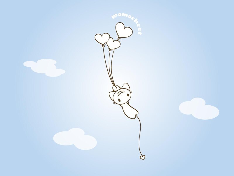 cat with heart balloons