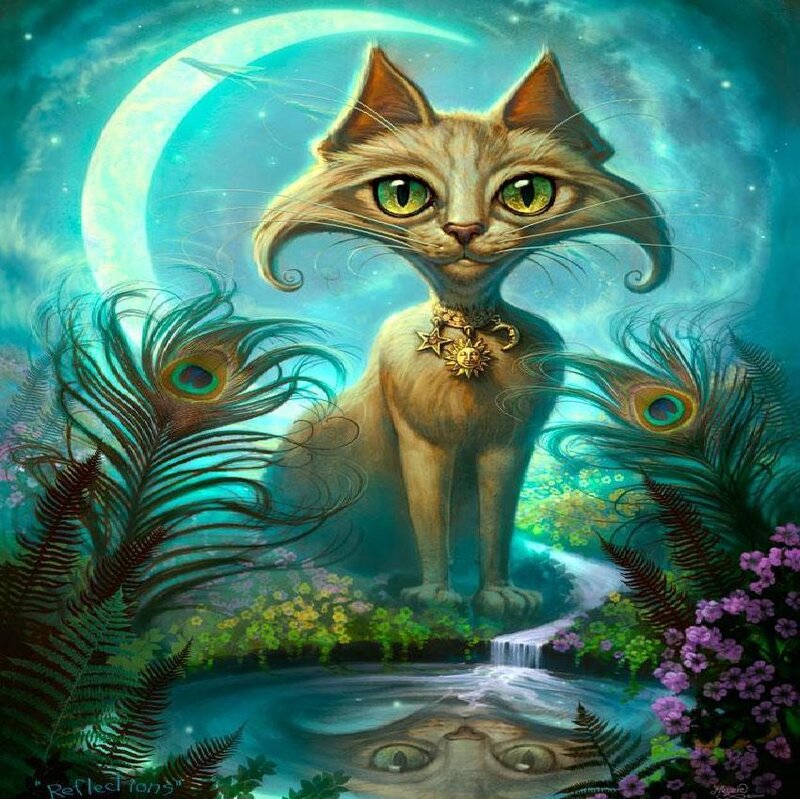Cat with Peacock Feathers