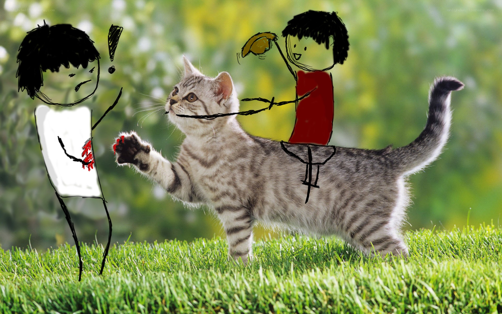 cat with stick figures