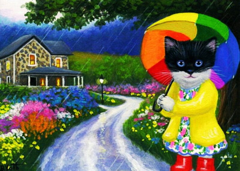 Cat with Umbrella