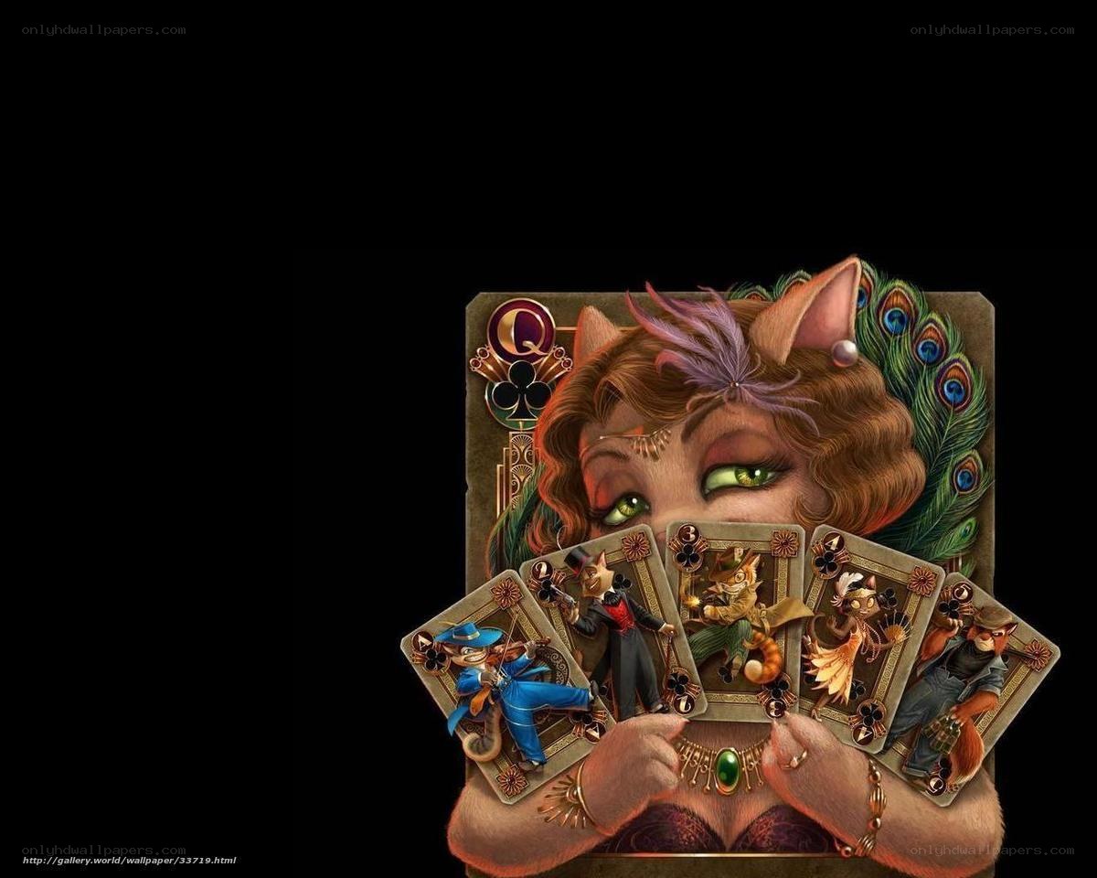 cat woman with playing cards