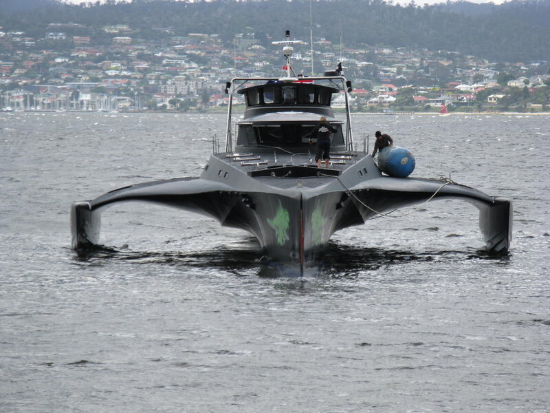 Catamaran Boat in Water — Gray