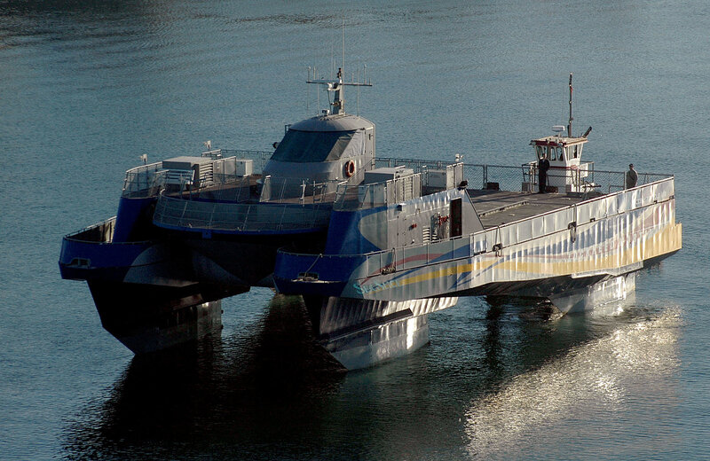 catamaran ferry on calm water