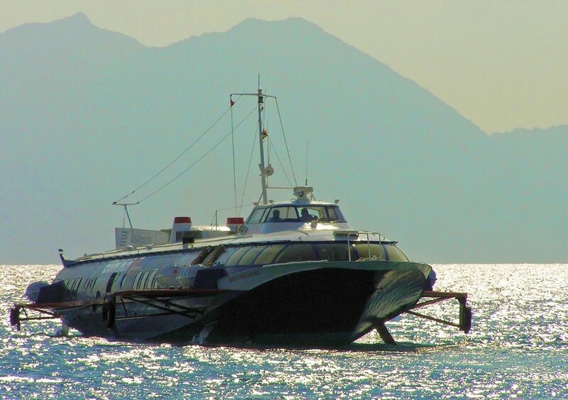 catamaran ferry on the water