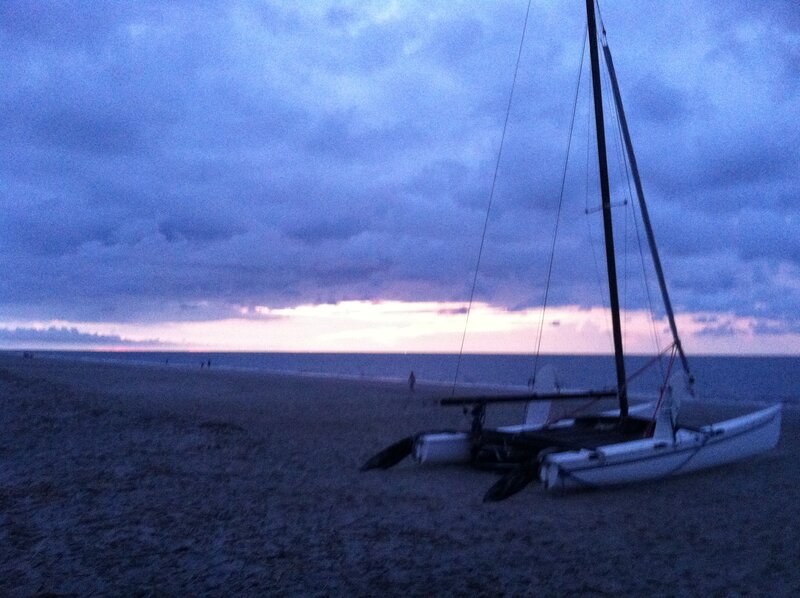 Catamaran on Beach — Blue