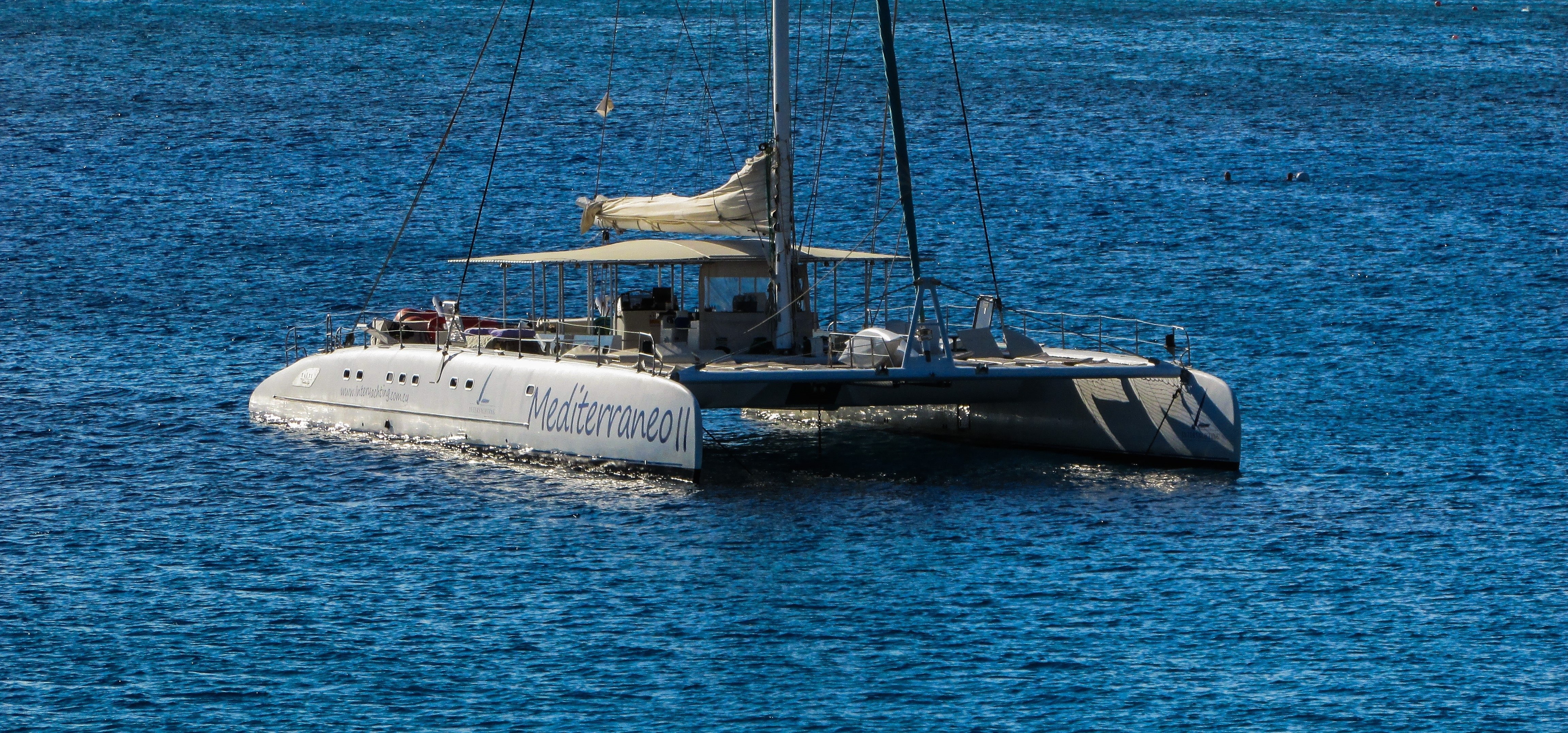 Catamaran on blue water