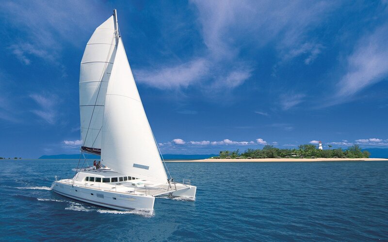 Catamaran Sailboat — Blue, Serene