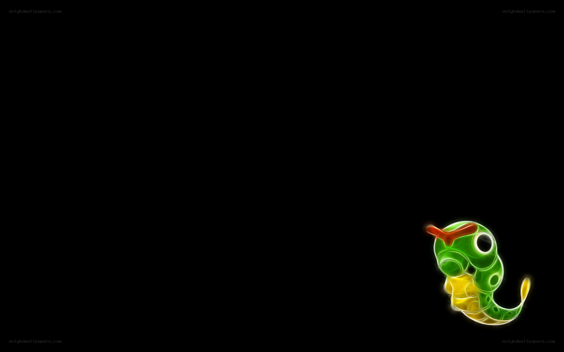 Caterpie glowing on black