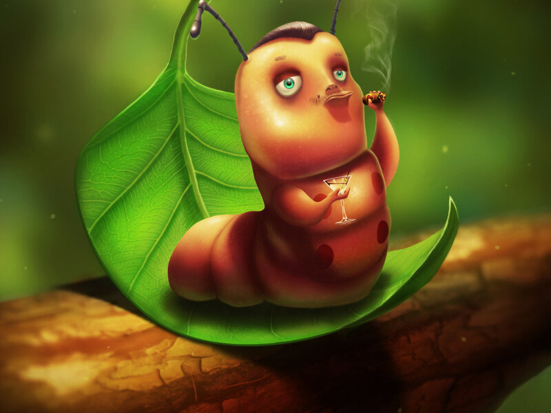 Caterpillar Smoking Cigar