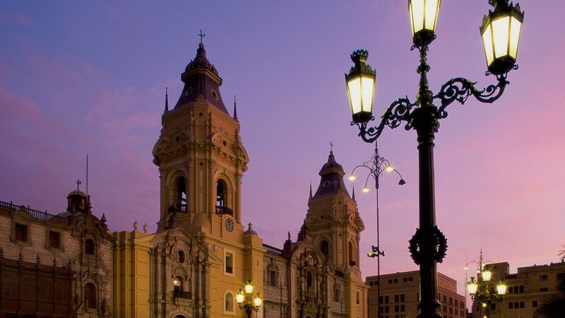 Cathedral at dusk in Lima
