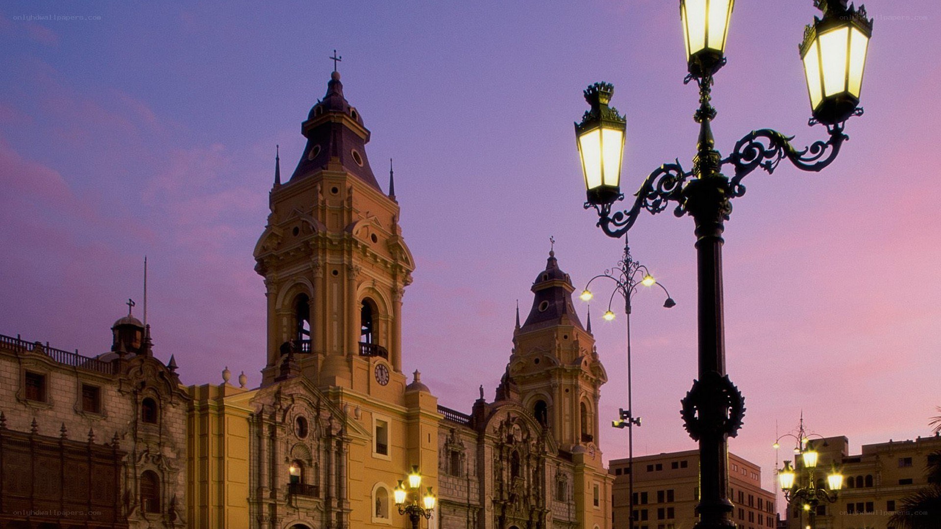 Cathedral at dusk in Lima