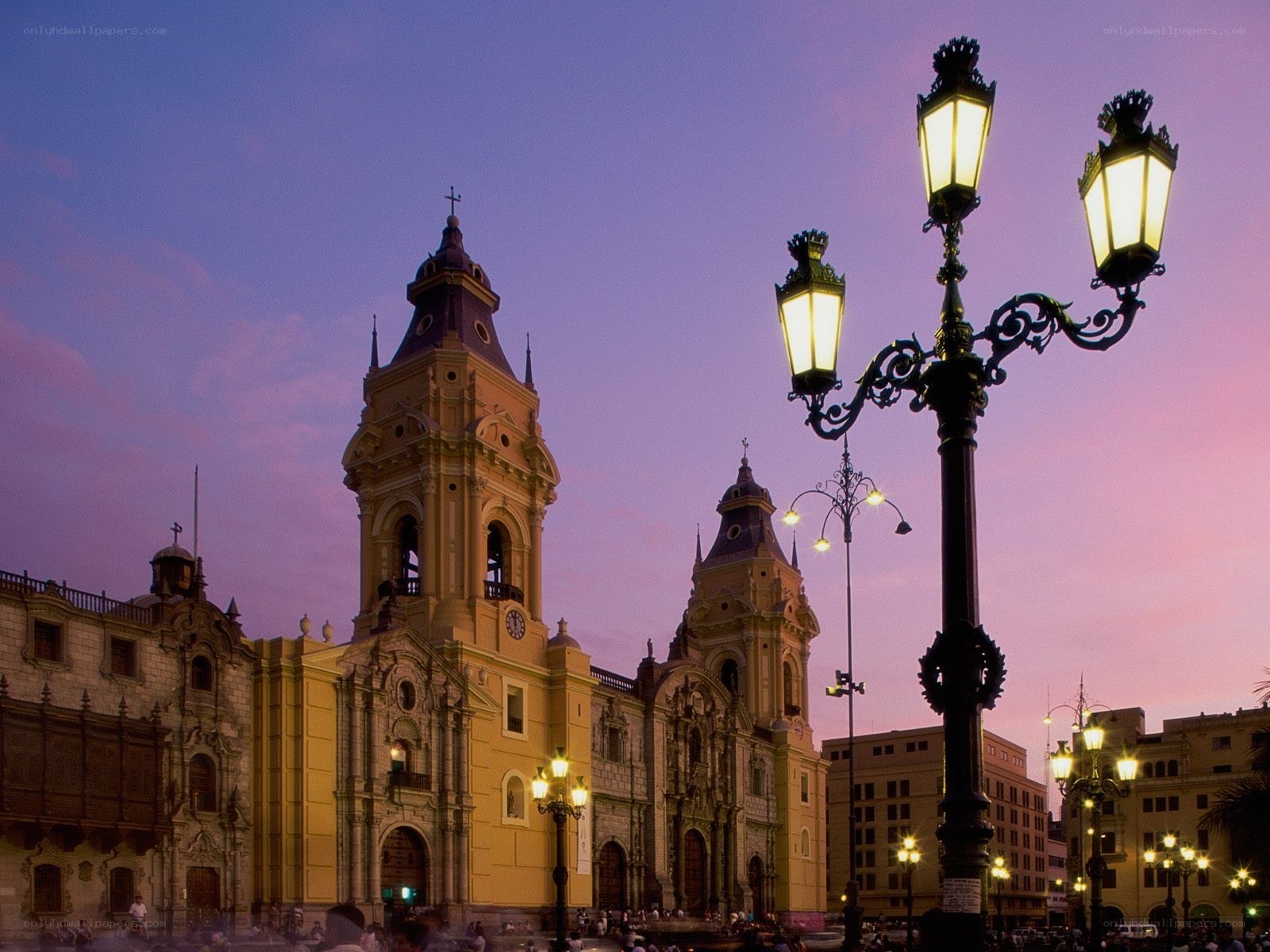 Cathedral at dusk in Lima