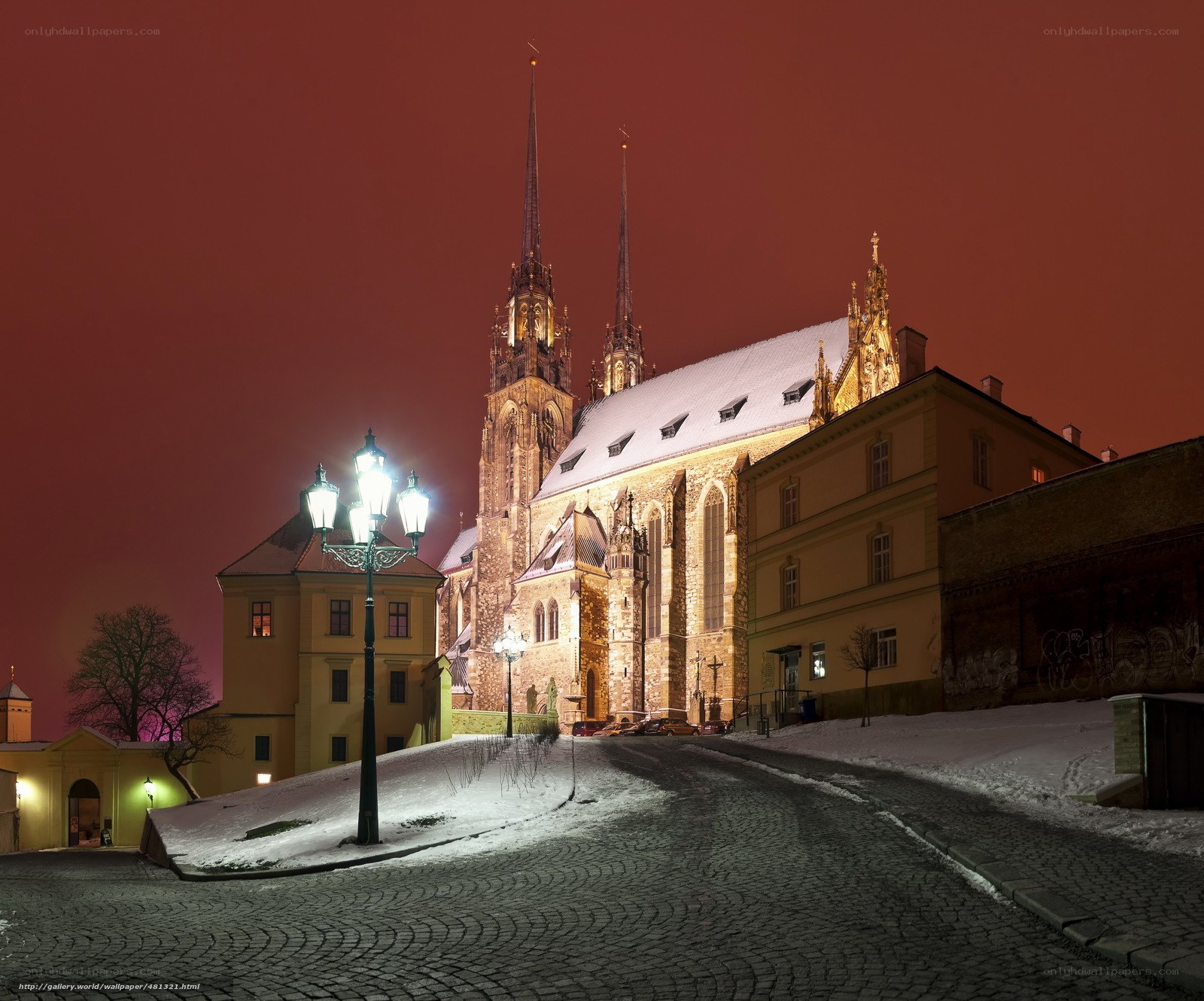 Cathedral at night in winter