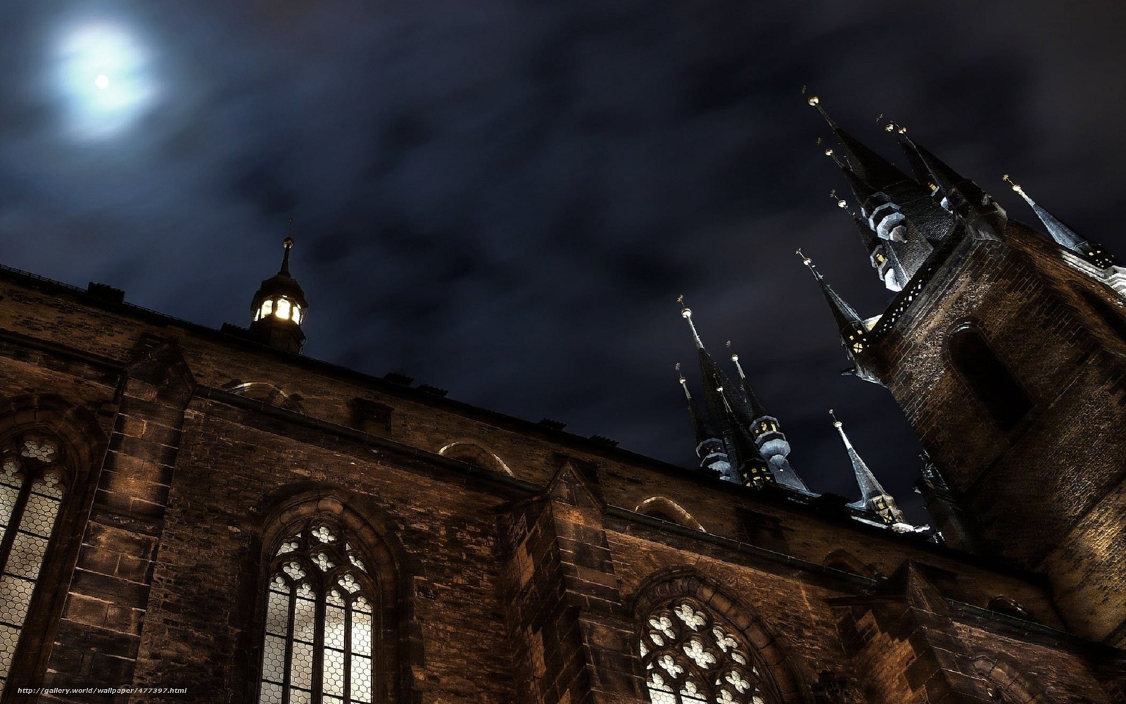 Cathedral at night under moonlight