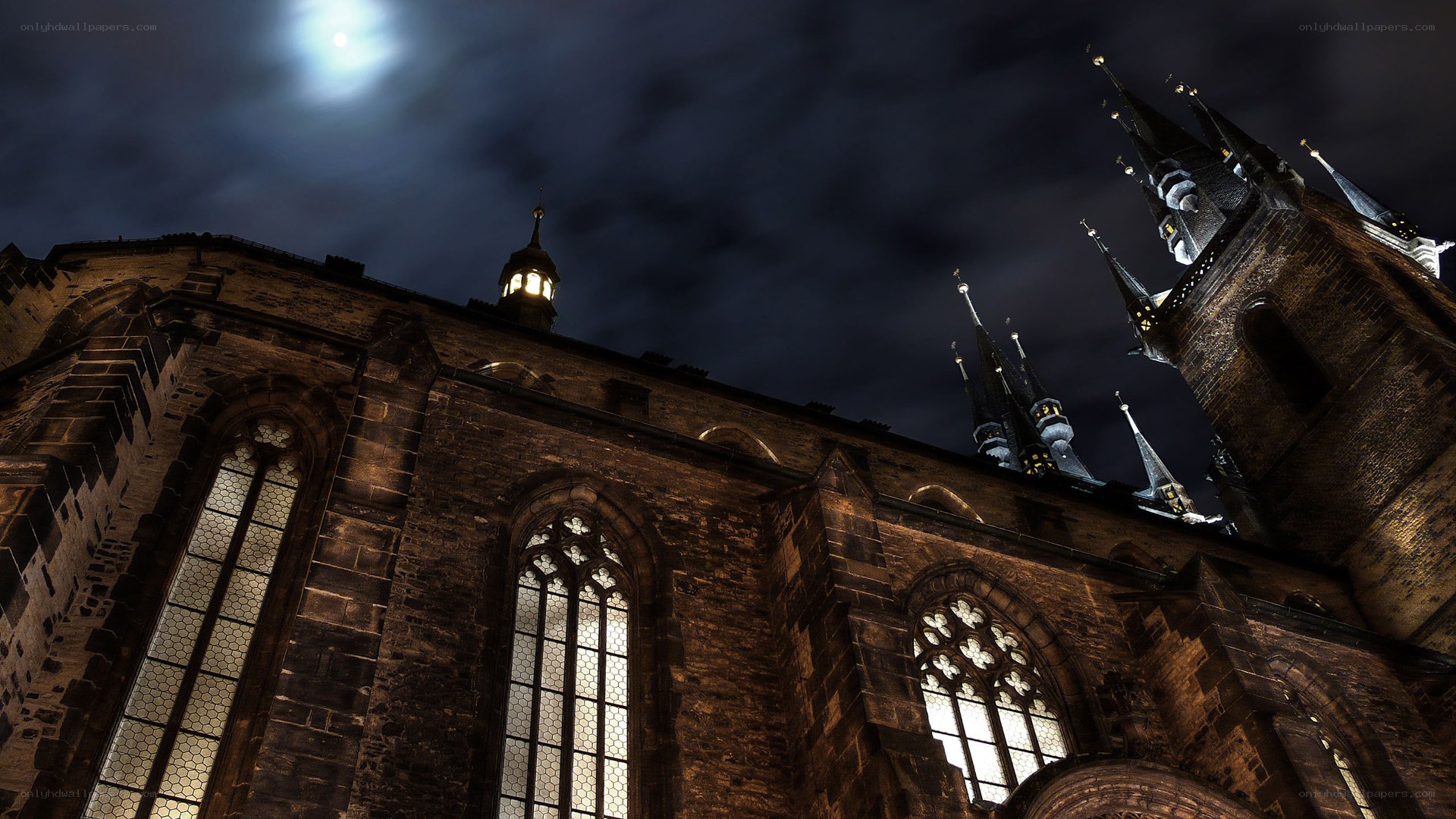 Cathedral at night under moonlight
