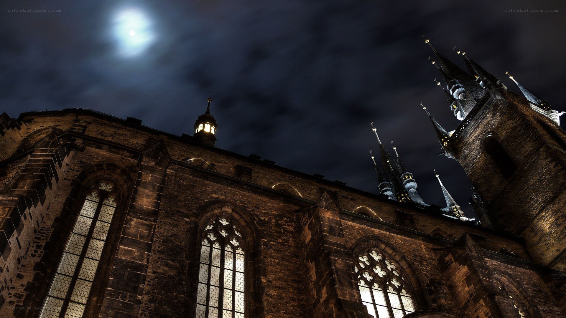 cathedral at night under moonlight