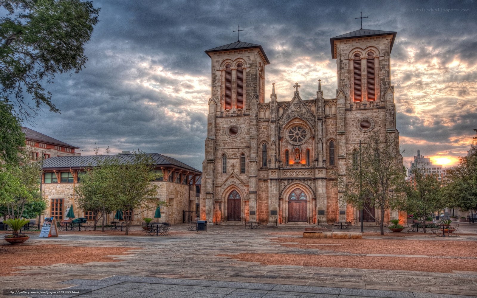 Cathedral at sunset with dramatic sky