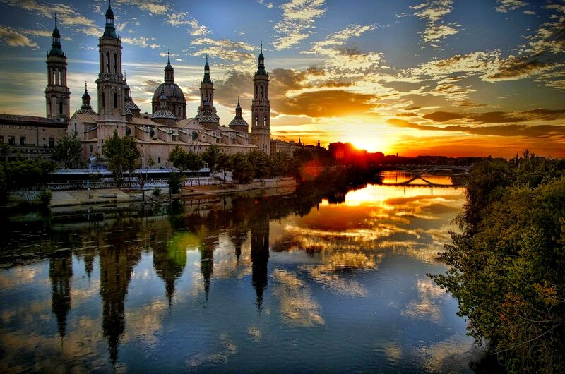 Cathedral by River at Sunset — Blue